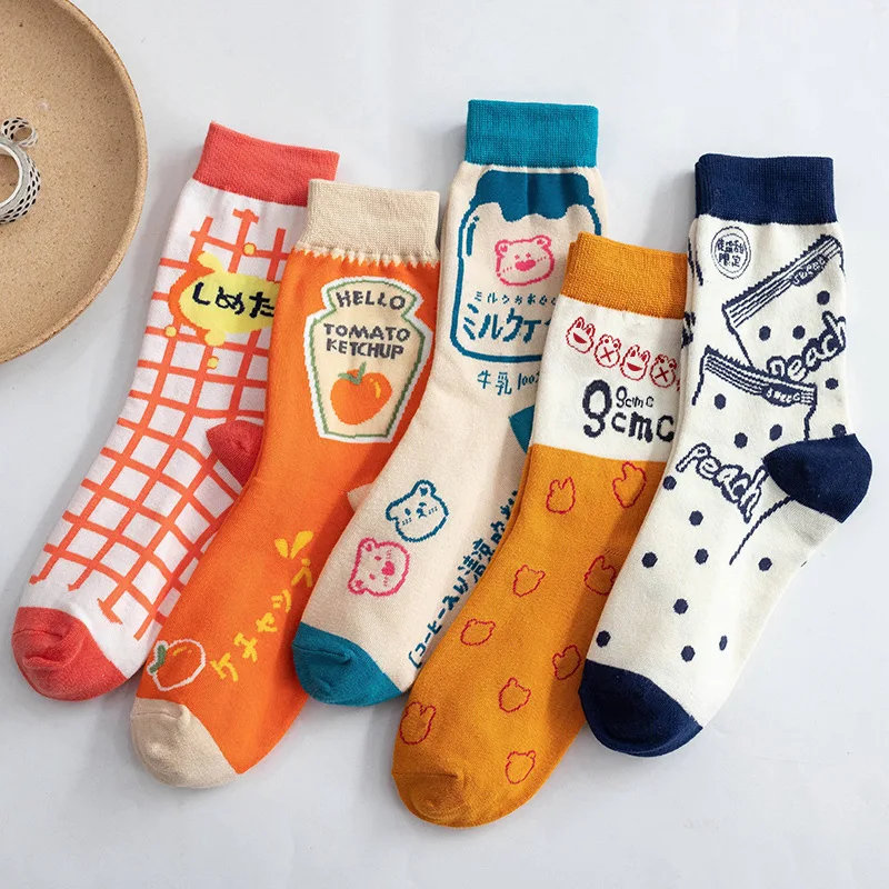 Socks female Korean spring and summer tube socks Harajuku style ins tassel cute Korean Japanese cartoon illustration student soc