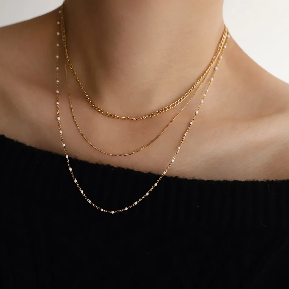 Wholesale waterproof women fine jewelry cubic zirconia necklace korean chain choker multi layer necklace stainless steel jewelry