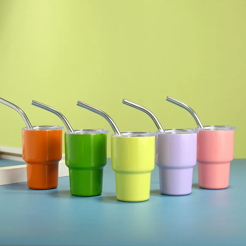 2-3 oz Mini Tumbler Shot Glass with Straw and Lid Colored Stainless Steel Sublimation Tumblers Double Wall Cups