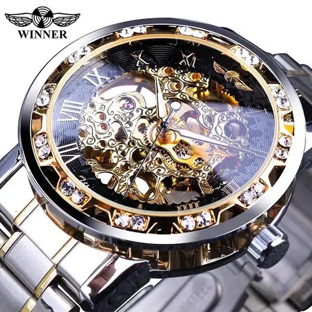 Winner 1089 614 Men Top Brand Luxury Fashion Diamond Luminous Movement Royal Design Male Mechanical Skeleton Wrist Watch