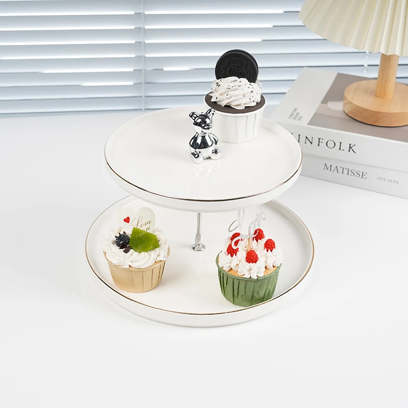 Little Bear Fashion Ceramic  Porcelain 2-tier Cake Stand for Housewarming