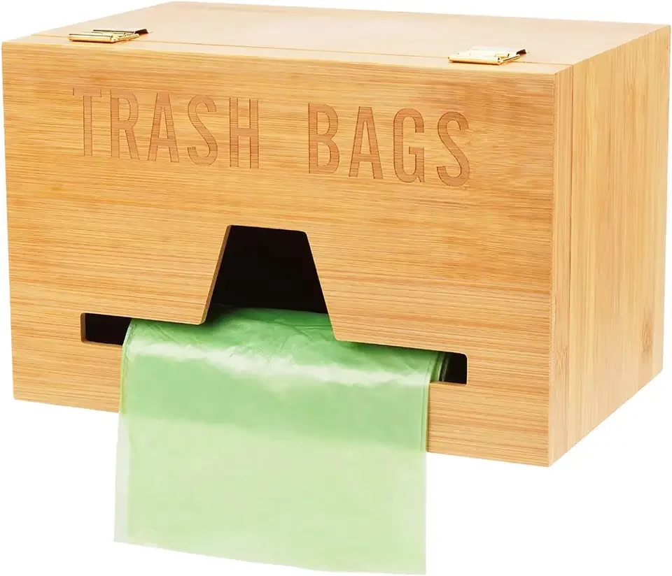 Wholesale Bamboo Trash Bag Dispenser For Plastic Bags,Garbage Trash Bag Dispenser Roll Holder Under Sink or Countertop Organizer
