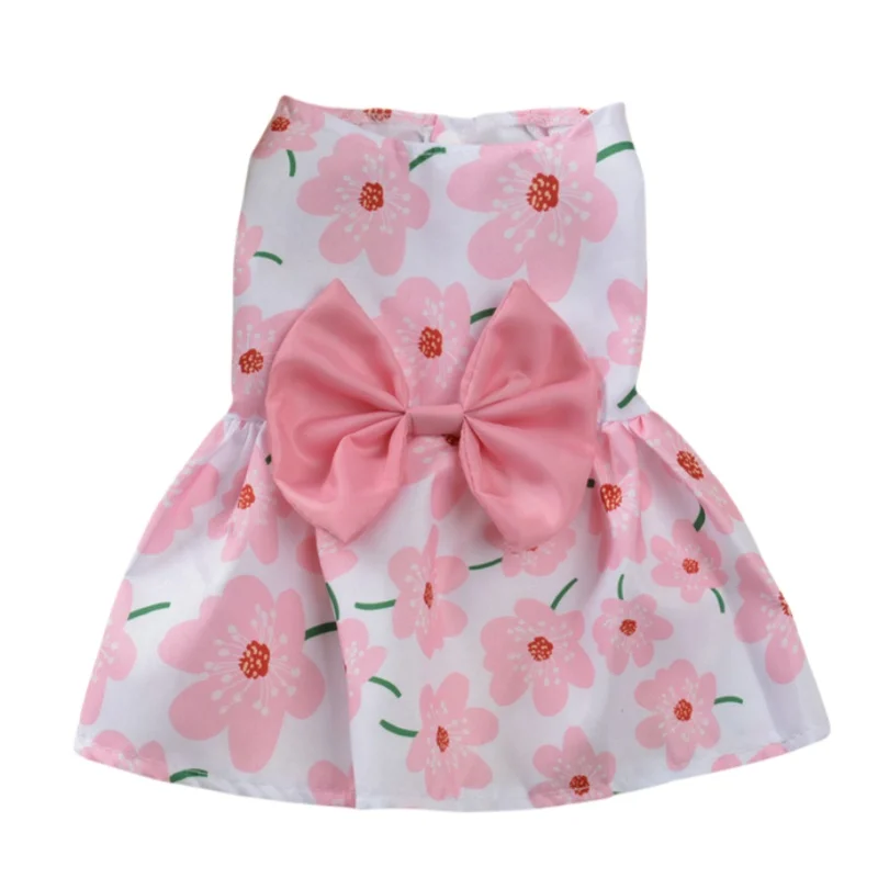 New colorful Flower Princess Cat Dress Thin Cooling Pet Summer Clothes Cute Dog Skirt with Bowtie for Small Medium Dog