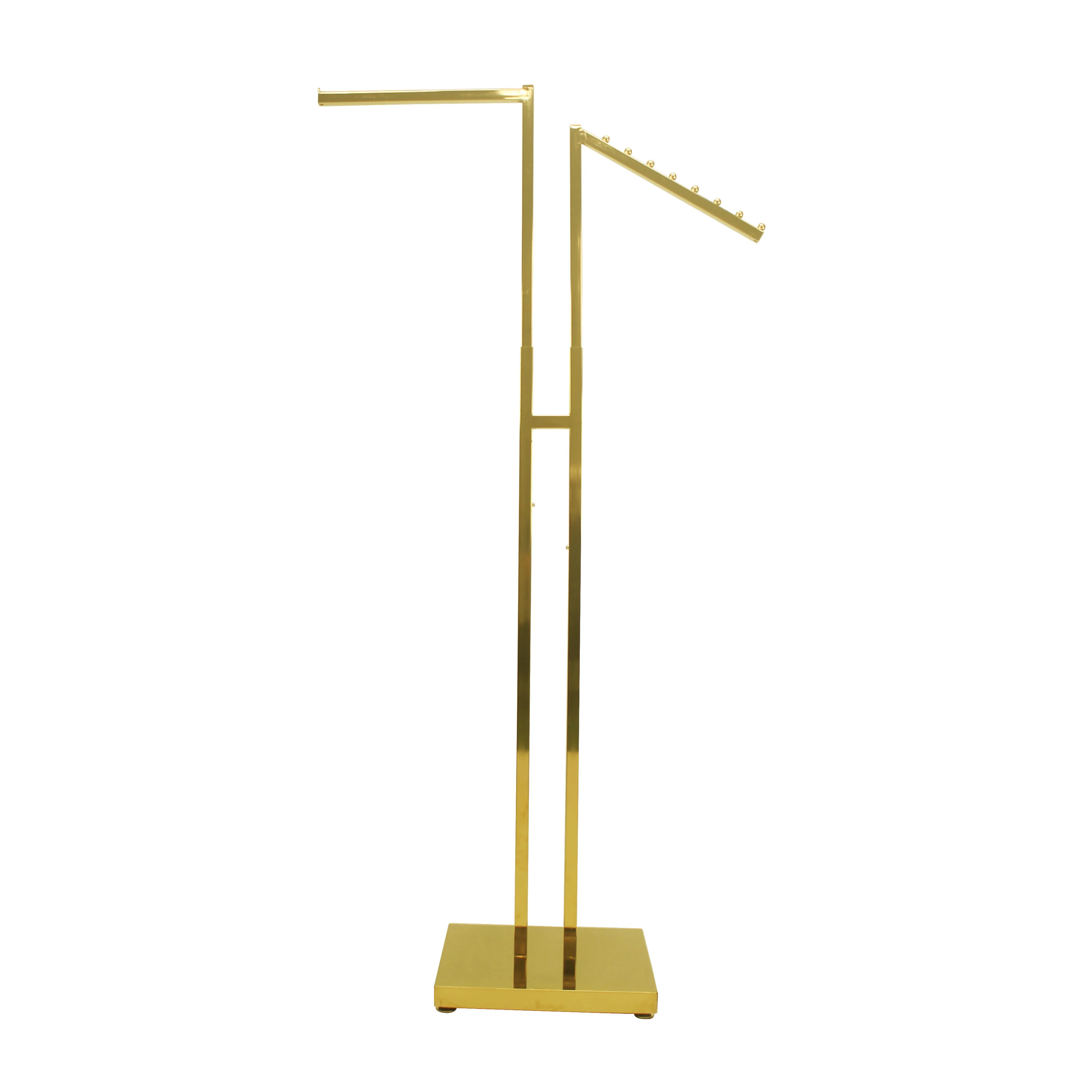 Gold 2-Way Clothing Rack with Waterfall Arm Metal Garment Display Stand for Shirts&Suits