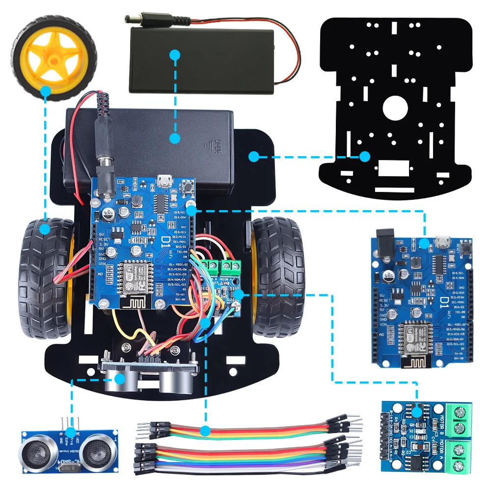 Factory Cost Effective 2WD Smart RC Robot Wireless Remote Control Car WIFI Smart Robot Car ESP8266 D1 Robot Kit