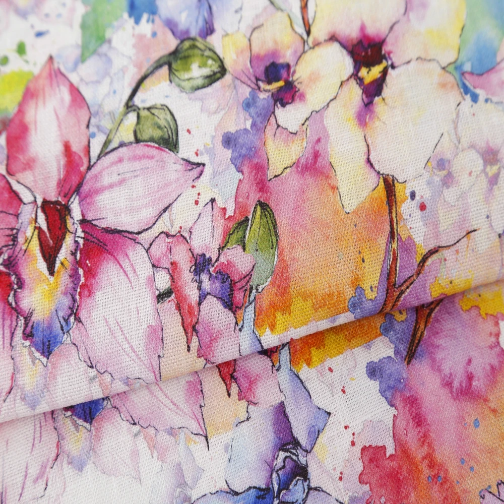 Elegant floral digital print plain custom printing soft natural 100% linen fabric for clothes