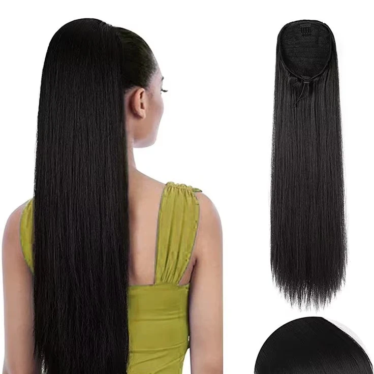 Wholesale 100% Human Hair Virgin Pony Tails Hair Extensions Double Drawn Natural Clip in Wrap Around Drawstring Ponytail Hair