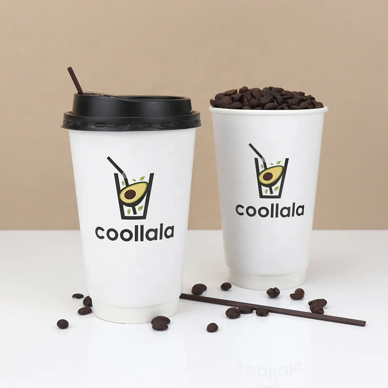 8oz 12oz 16oz Custom Logo Disposable Double Wall Paper Coffee Cups with Lids