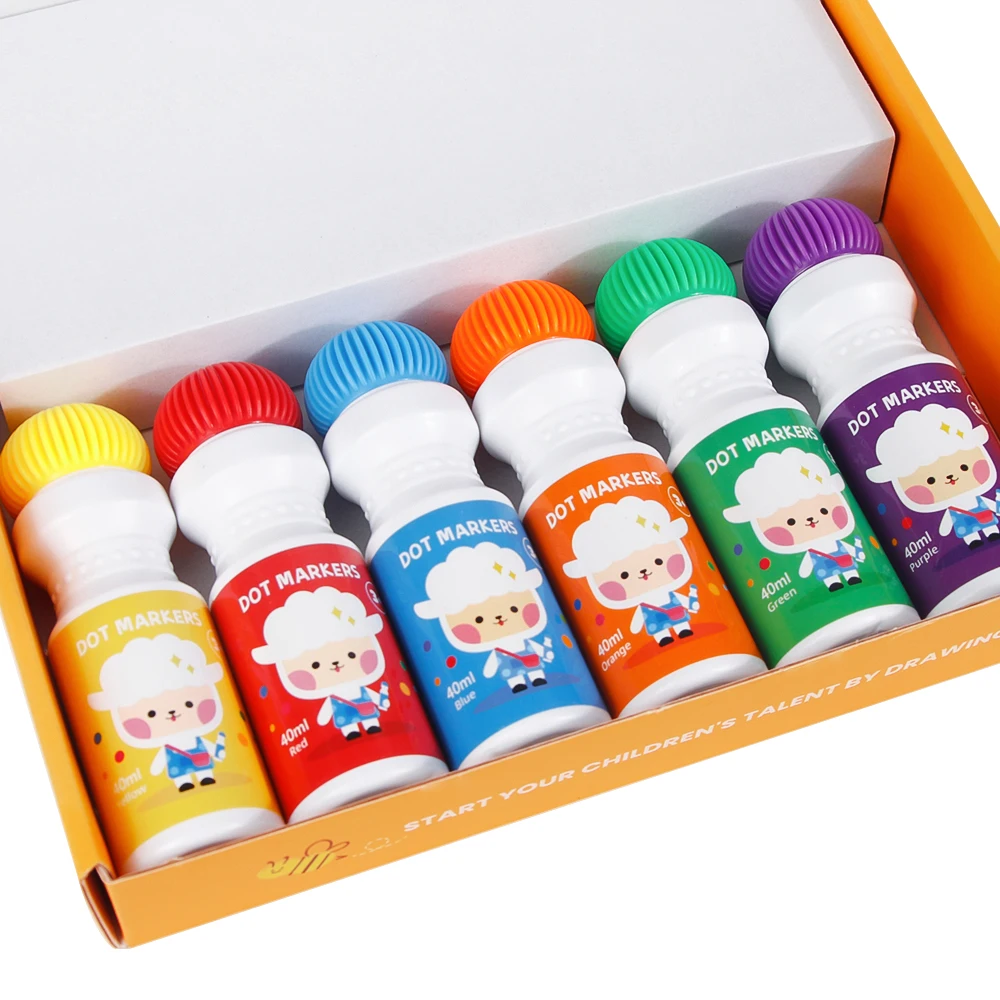 OEM NEW SUPERDOTS 40ml Dot markers washable 6colors art painting kit 18mm tip dab dots doodle line drawing cards easy wash