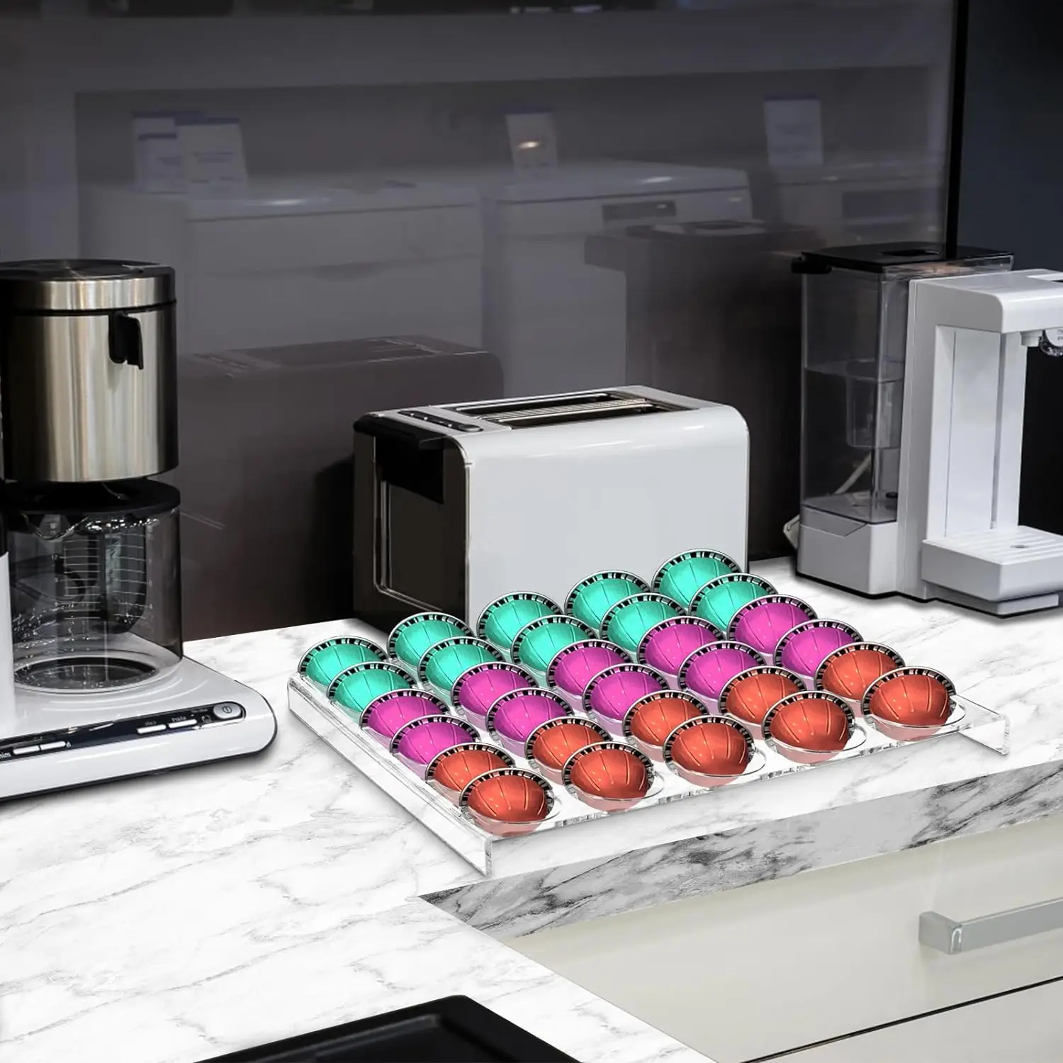 2 Pack Coffee Pod Holder for Vertuoline Capsule, Acrylic Drawer Insert Organizer Tray for Countertop, Kitchen, Home, Office