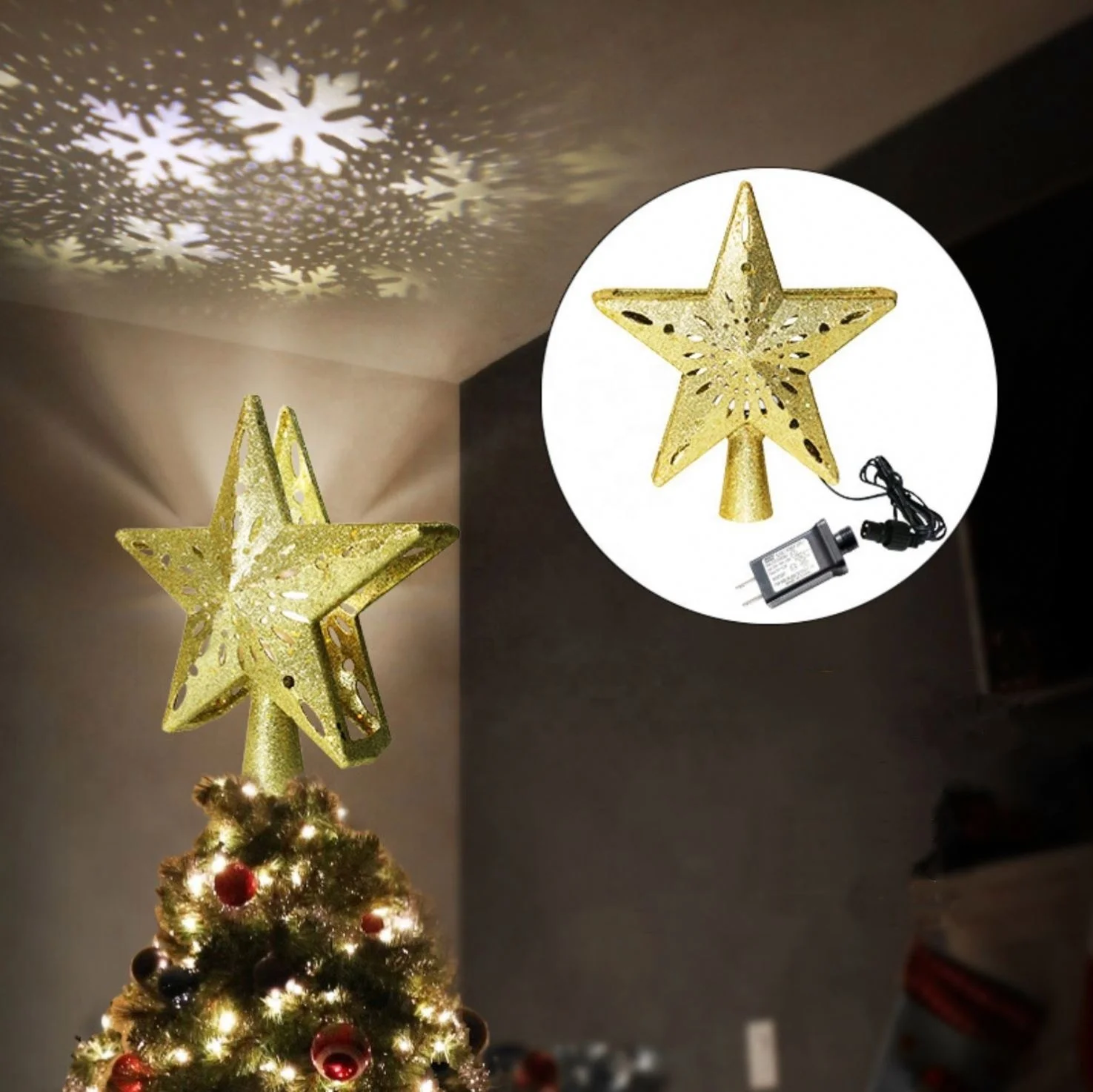 Shingel LED Christmas tree snowflake star laser projector lamp ornament pentagram ceiling night lights for home decorations Lamp