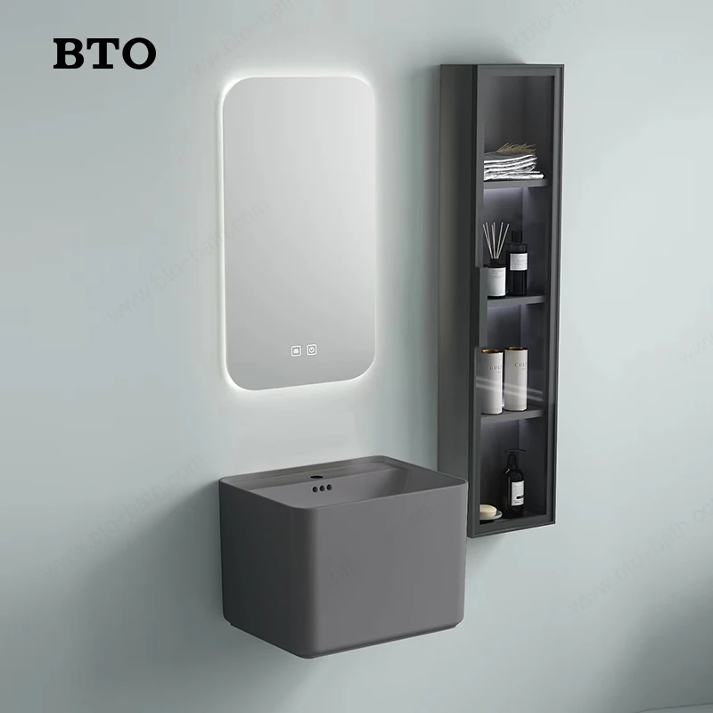 BTO utility functional Gray ceramic basin Bathroom Sink wall hung hand vessel sink small corner bathroom basins