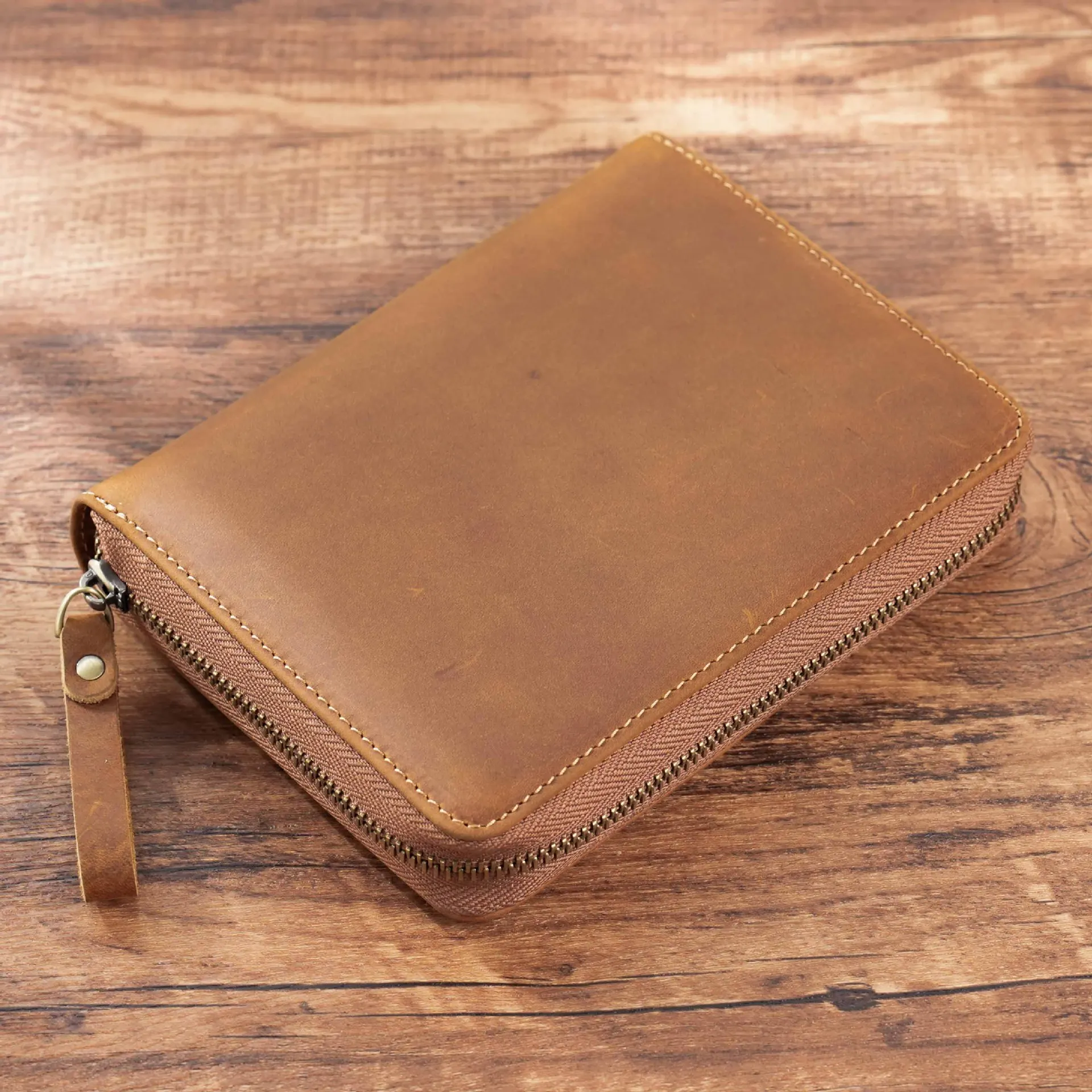 A6 Genuine Leather Notebook With Pen Holders Zipper Bag Journal Diary Writing Note book Laser Engrave Custom LOGO Promotion Gift
