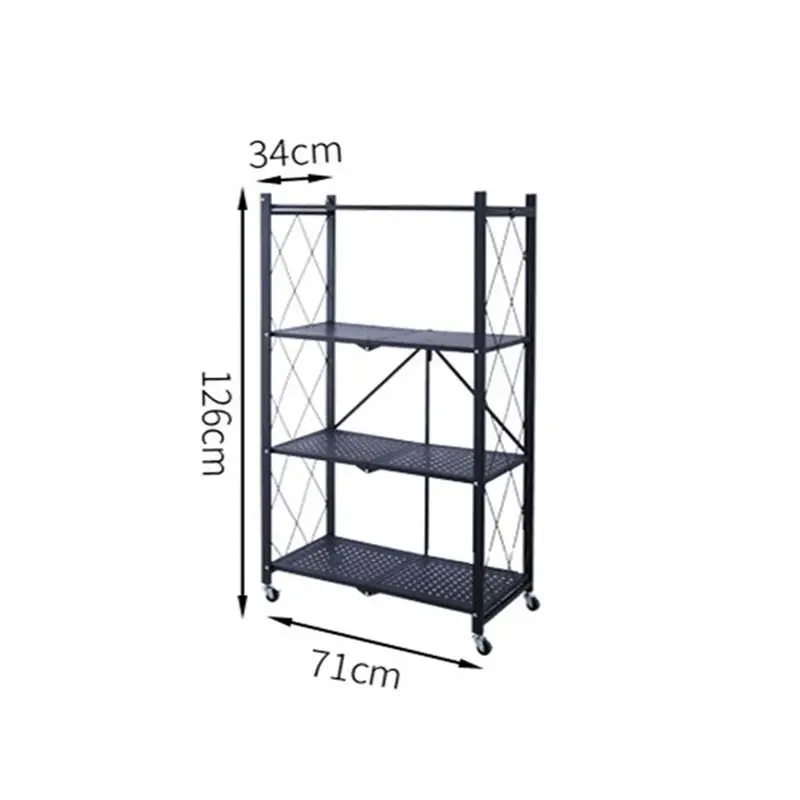 Save Storage Space 4 Tier Heavy Duty Kitchen Foldable Shelving Storage Rack, Unit Bathroom Home Organizer Shelves With Wheels