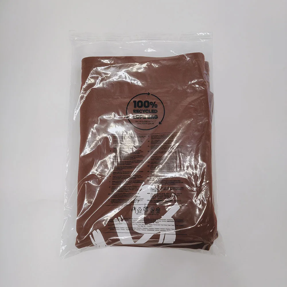 Custom Clear Plastic GRS PCR Transparent 30% PE Post Consumer 100% Recycled LDPE Polybags Clothing Bags With Suffocation Warning