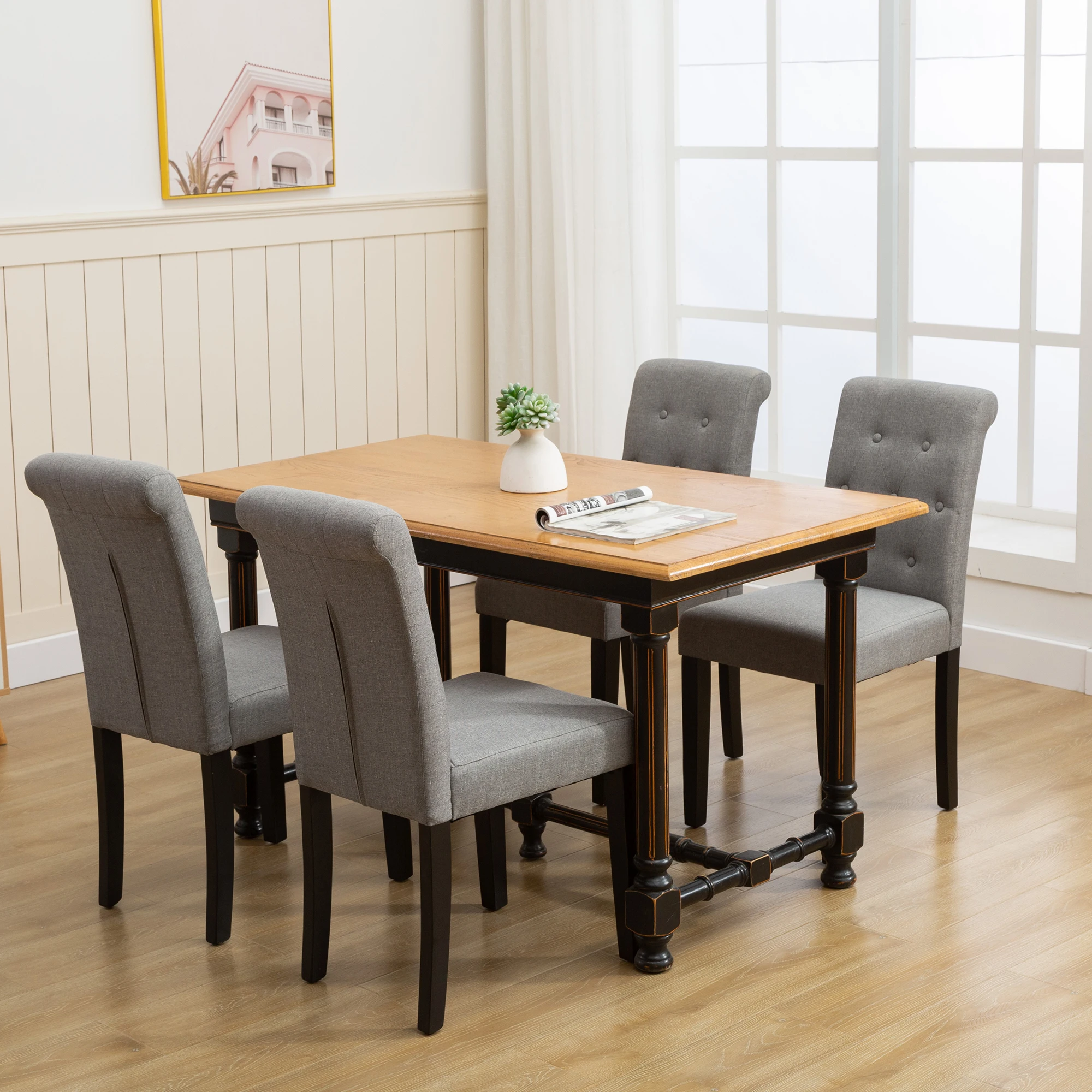 
Modern Button Tufted Fabric Upholstered Dining Chairs, for Kitchen Island, Home and Hotel, 2PCS, Multiple Colors, Sillas Comedor 