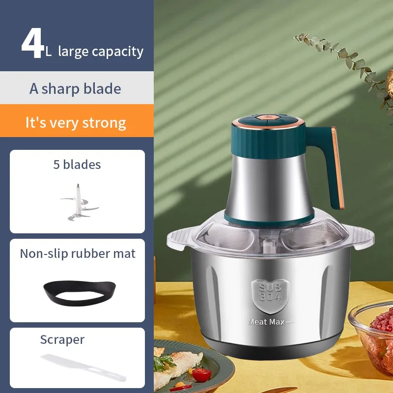 Factory wholesale price household  small meat chopper food stainless steel 4 blade 2l 3l 4l 5l electric meat grinders for sale