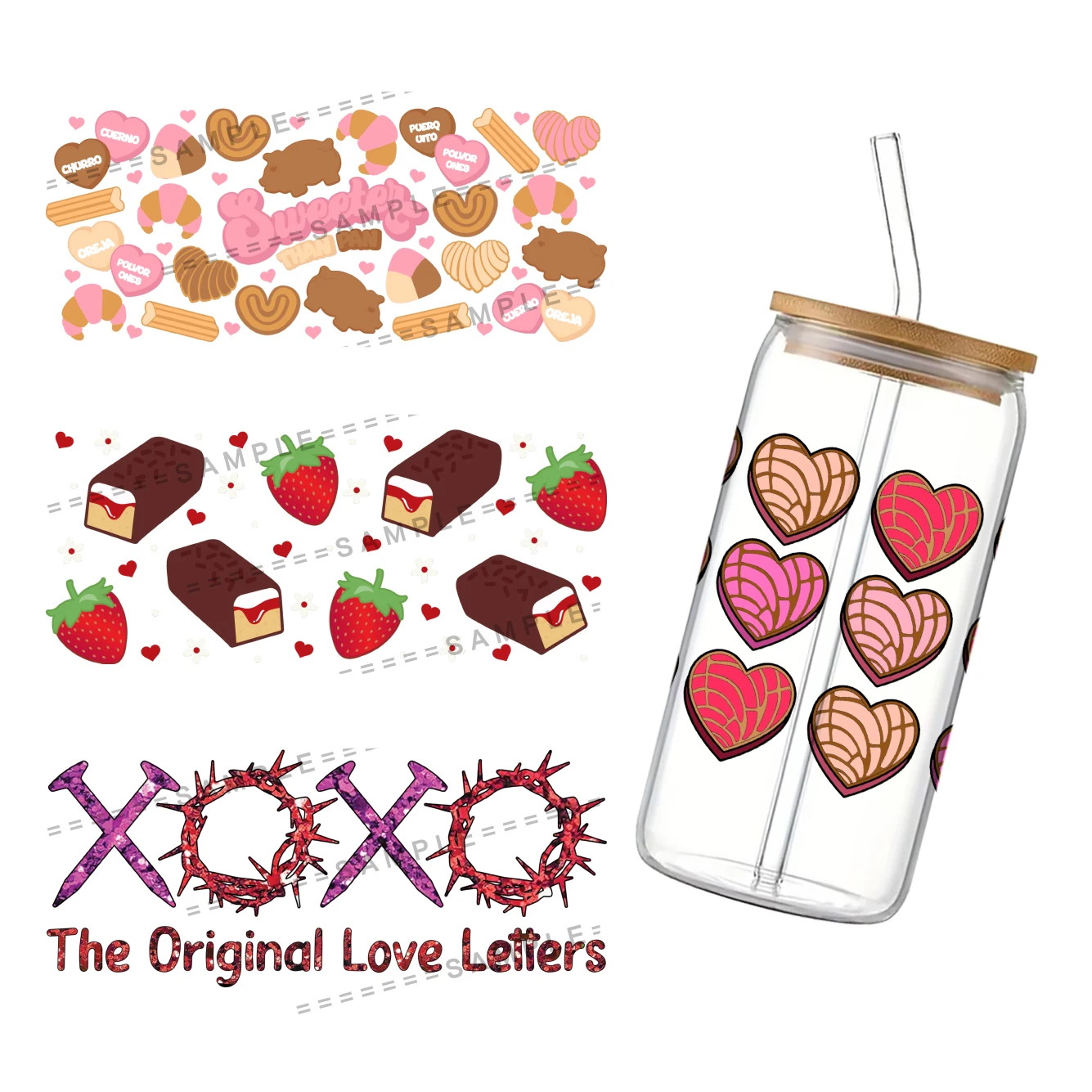 Forever Love Series Printed Pattern UV DTF Transfers Stickers  For 16oz Glasses Cups