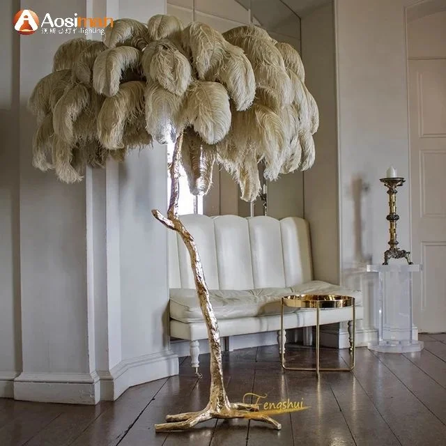 Modern Romantic Full Copper Feather Floor Lamp