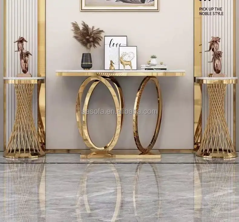 Luxury Rustic Console Table with Mirror Modern Hallway Brass Stainless Steel 1- piece Table De Console Sofa TV Table legs design