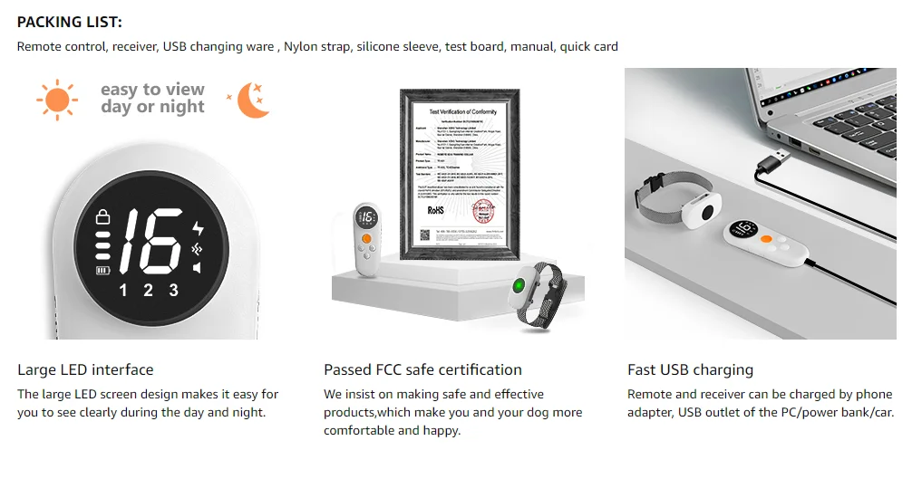 Rechargeable Remote Dog Shock Collar with 3 Training Modes, Beep, Vibration, Shock IP67 Waterproof, Up to 1640 Ft Range