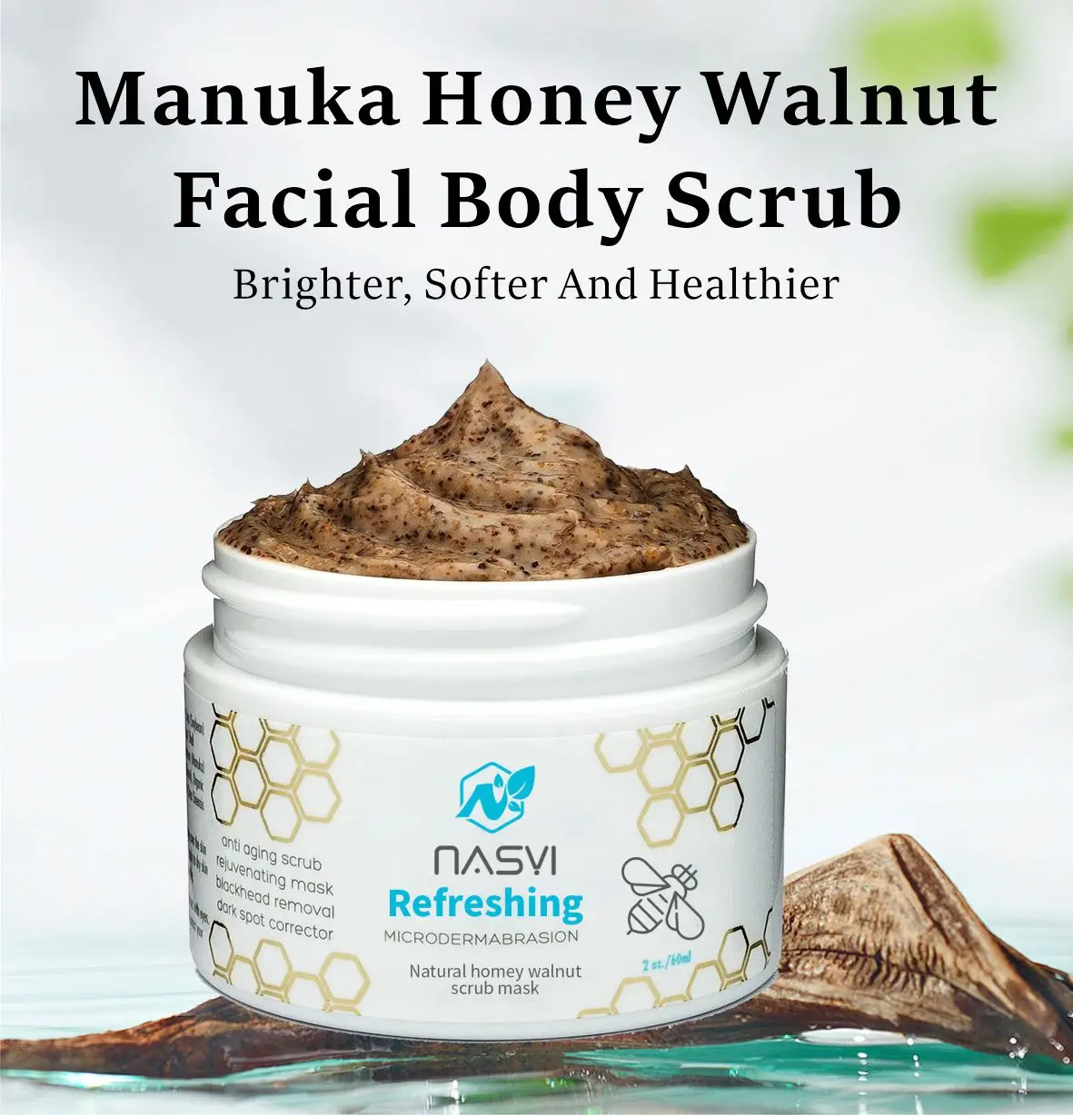 Best Selling Nasyi Private Label Natural Vegan Face Mask Pore Shrink Microdermabrasion Honey Walnut Facial Scrub Facial Mud Mask