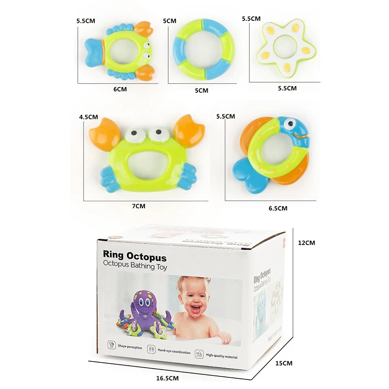 LK Toys Baby Bath Toys Octopus Bathing Toys Ring Purple Octopus 5 Hoopla Rings Develop Children Hand-eye Coordination