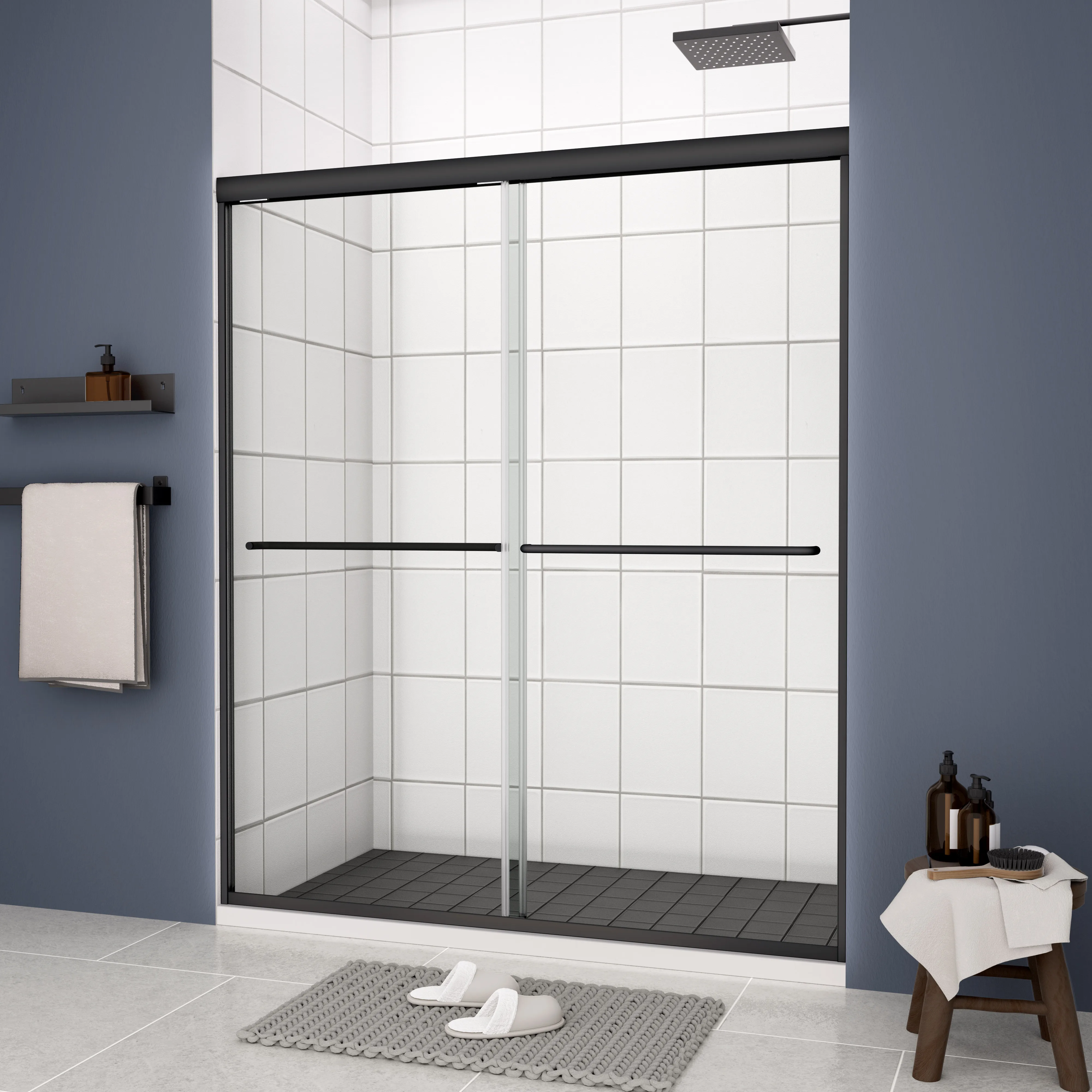 New Modern Design bathroom black frame shower room cabin 6mm tempered glass sliding shower door