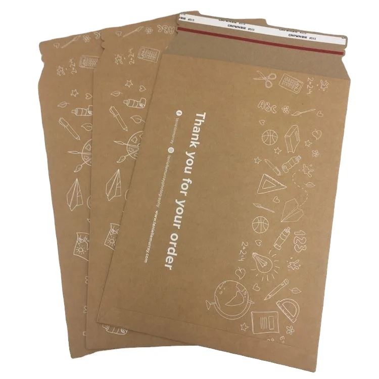 recycled kraft paper custom logo rigid cardboard photo sticker packaging mailer envelope for shipping