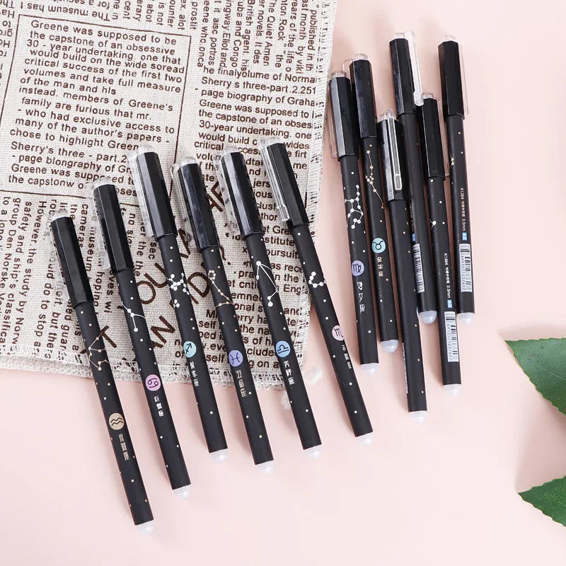 Stationery Non toxic safe Twelve constellations Black erasable gel pens with eraser 12pcs blue black luxury children gel pens