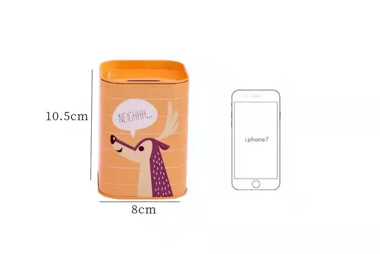 Wholesale school mini square cartoon cute animal metal money bank for kids