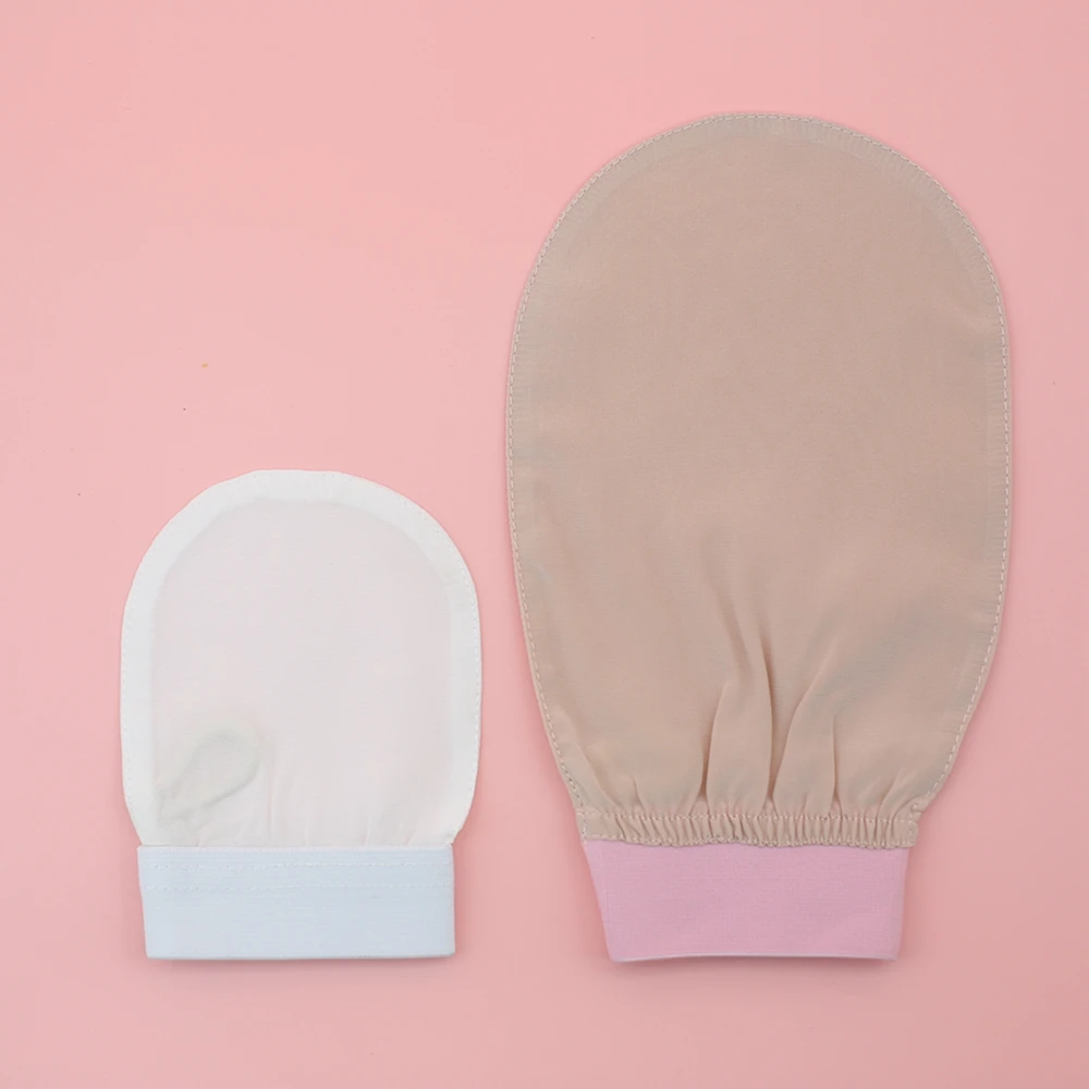 LOW MOQ Customized Logo Best Exfoliate Gloves In Silk Dead Skin Remover Face And Body Scrub Glove Mitt Body Scrub Moroccan