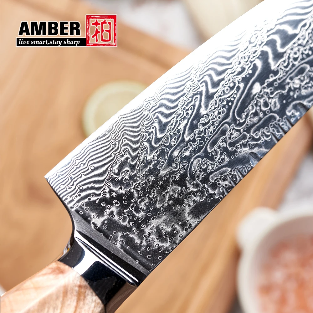 New arrival epoxy resin wood handle vg10 damascus steel bread paring boning butcher cleaver knife set for kitchen
