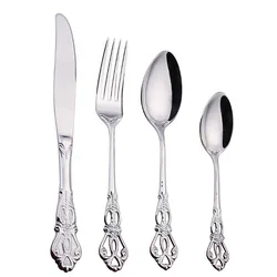 Dozen 12 pcs Gold Embossing Stamp Seafood Fork Cheese Knife Bouillon Spoon Cutlery Set Iced Teaspoon