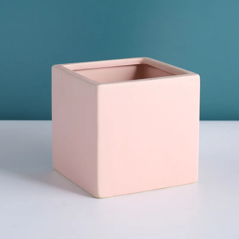 Indoor Succulent Small Plants Pot Concise Macaron Color Ceramic Square Flower Pot