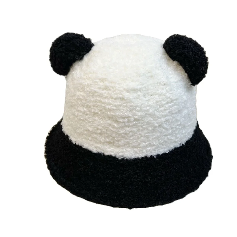 Basin Hats Animal Fisherman Hat Winter Cute Soft Wool Lamb Furry Cute Couple Panda Ear Bucket Hat for Women