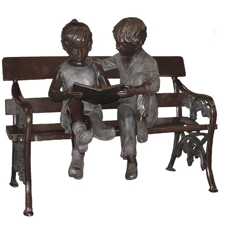Best Quality Bronze Two Kids Sitting on Bench Statue