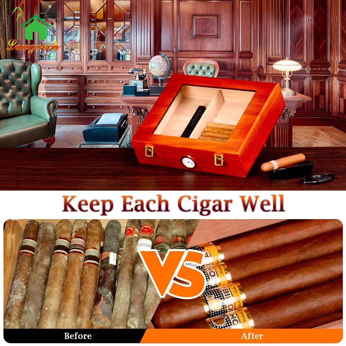 Customized wooden cigar box Humidors with Hinges Locks for Tobacco Packaging Humidor Single Cigar Gift Sets