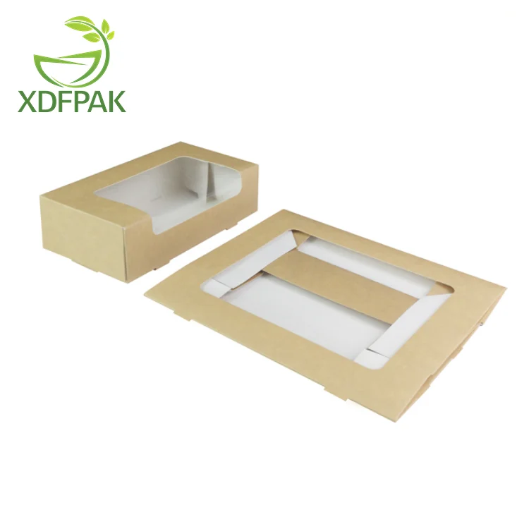 Customized 10 Inch Disposable Kraft Paper Board Square Cake Box with Window for Cupcakes Other Foods Eco-Friendly Packaging