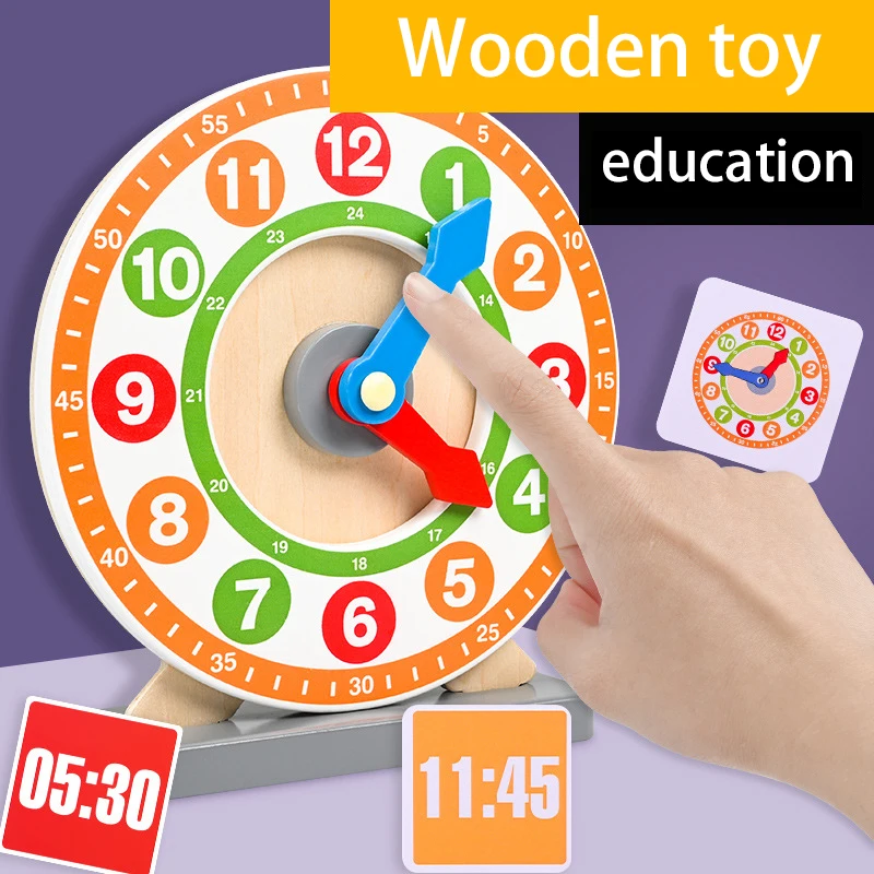 Wooden Clock Toy for Kids - Learn to Tell Time with Adjustable Hands and Number Digital  Cards
