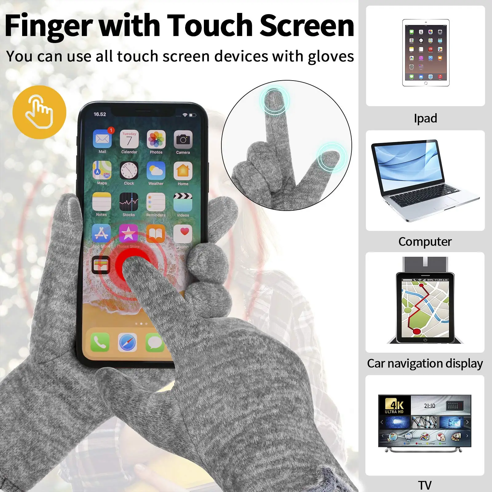 Модные женские перчатки, модные смарт-сенсорные флисовые шерстяные кашемировые перчатки