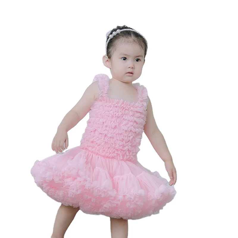 
2021 New Arrivals Kids One Year Old Gift Tutu Dresses Baby Cutie Pink Chiffon Pompous Dresses Ins Popular Cotton Pompous Skirts 