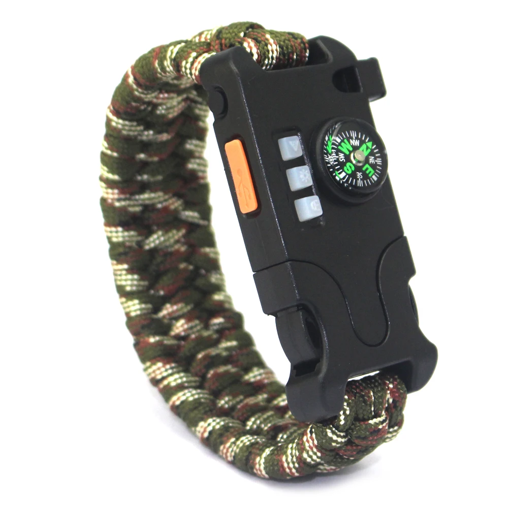 Hot Seller Survival Outdoor Survival Bracelet, Wholesale Factory Mens Camping Gift Charm Bracelet