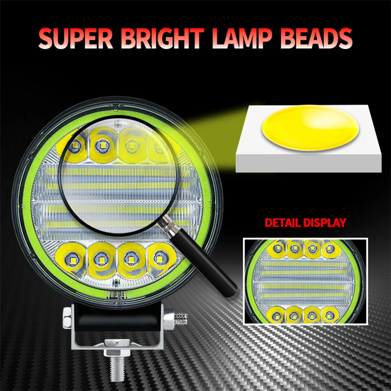 High quality 24v 72W 38MM Worklight Green Aperture work light offroad car led work lights for offroad truck tractor