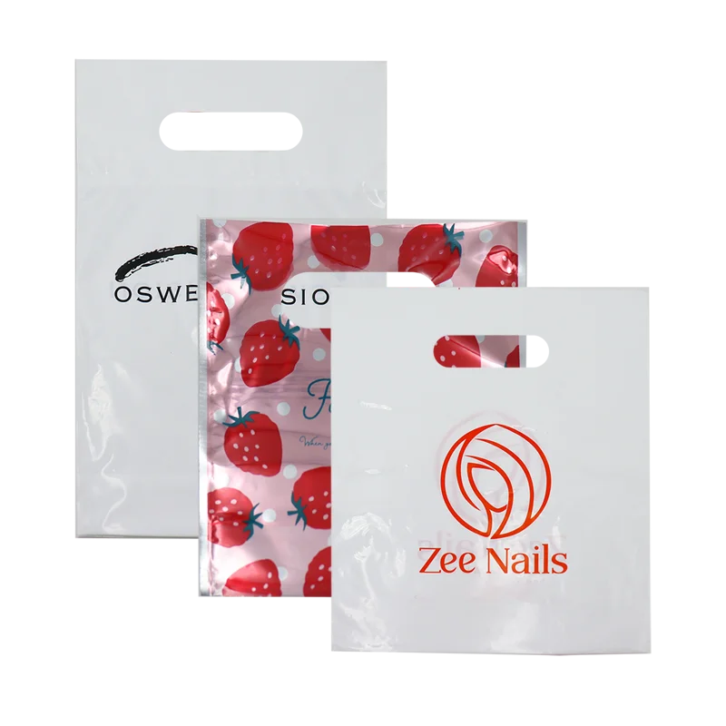 Custom Logo Die Cut Handle Plastic Shopping Recyclable water proof bag For Clothes Packaging