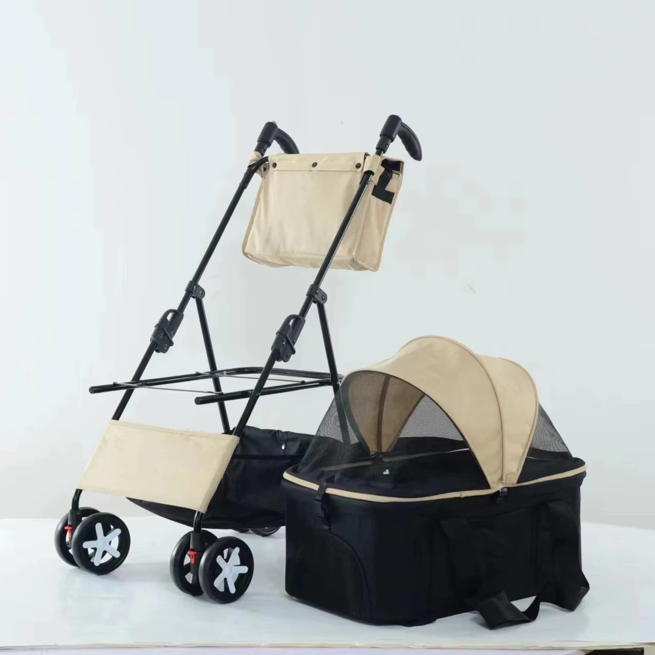 Multi-Functional Pet Pushcart - All-Terrain Wheels, Adjustable Handle & Breathable Mesh