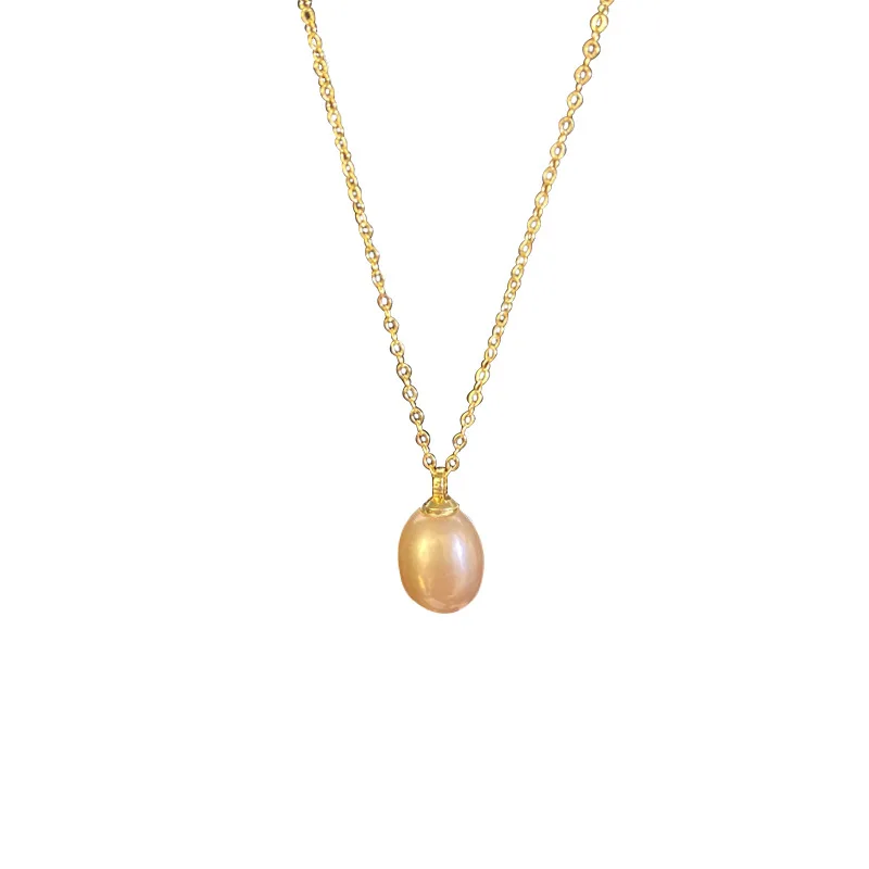 Classic Real Freshwater Pearl Drop Necklace For Women Girl Gift White Pink Purple Natural Pearl Gold Plated Necklace