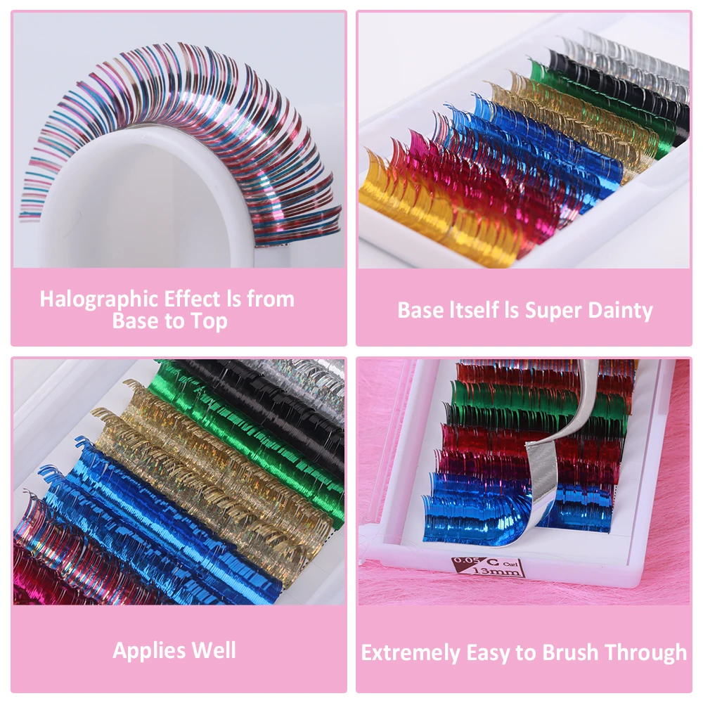 Private Label Individual Glitter Spike Eyelash Extension Holographic Gold Tinsel Lash Shiny Colorful Lashes Extension