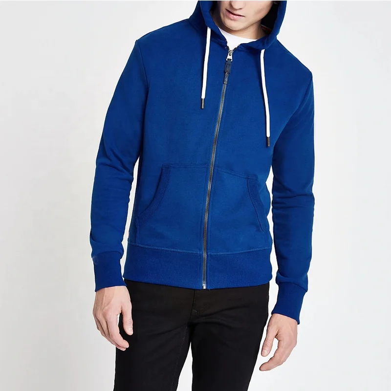 
 Лидер продаж на заказ, Мужская французская махровая Синяя толстовка на молнии, 75% хлопок, 25% полиэстер  