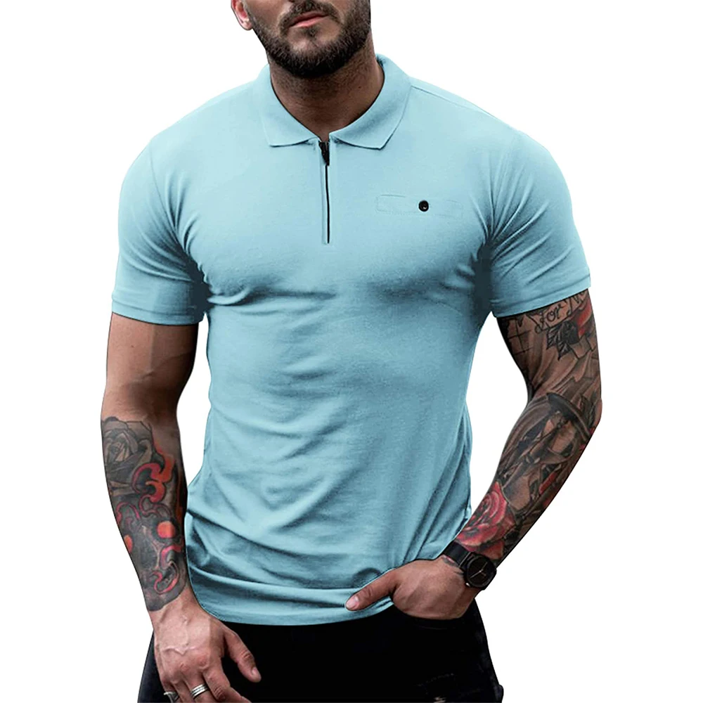 Custom Mens Spandex / Polyester Short Sleeves Golf Shirt With Pocket Hot Sale Short Sleeve Tee Shirts Casual 1/4 Zip T-Shirts